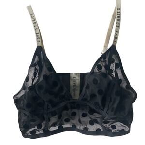 Love Stories Black Polka Dot Balconette Bra, Signature Straps, Sexy, Sporty, 34B